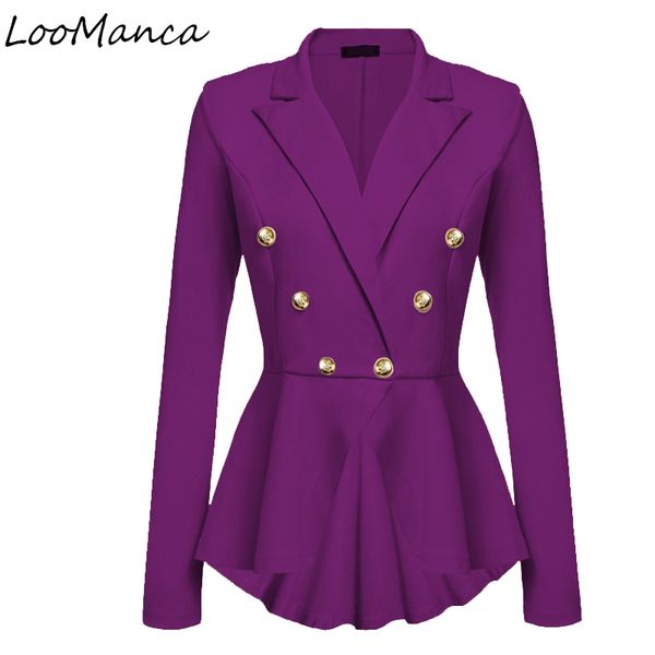 

new 2017 ruffles blazer women's long sleeve double breasted metal buttons blazer mujer jackets female jaqueta feminina, White;black