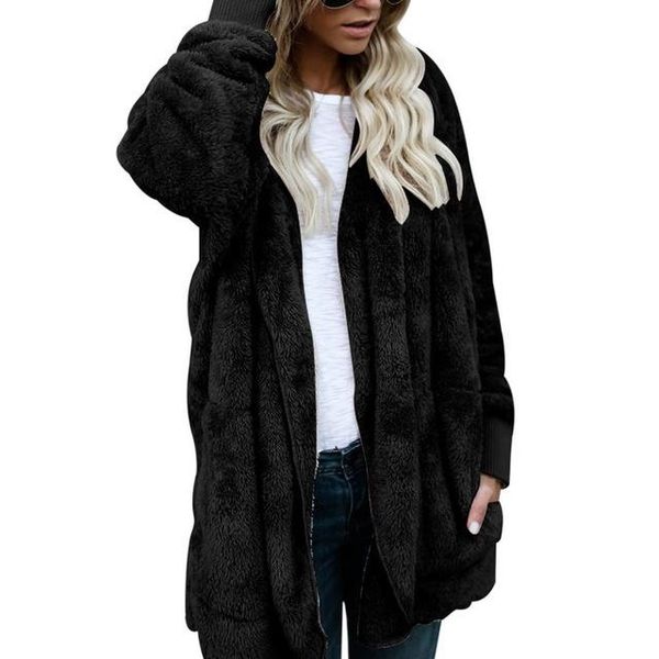 

new year spring faux fur teddy bear coat jacket women fashion open stitch denim hooded coat female outerwear fuzzy jacket fit, Black;brown
