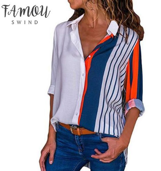 

women shirt 2020 new women summer autumn and blouses shirt plus size long sleeve striped print women blouse shirt, White