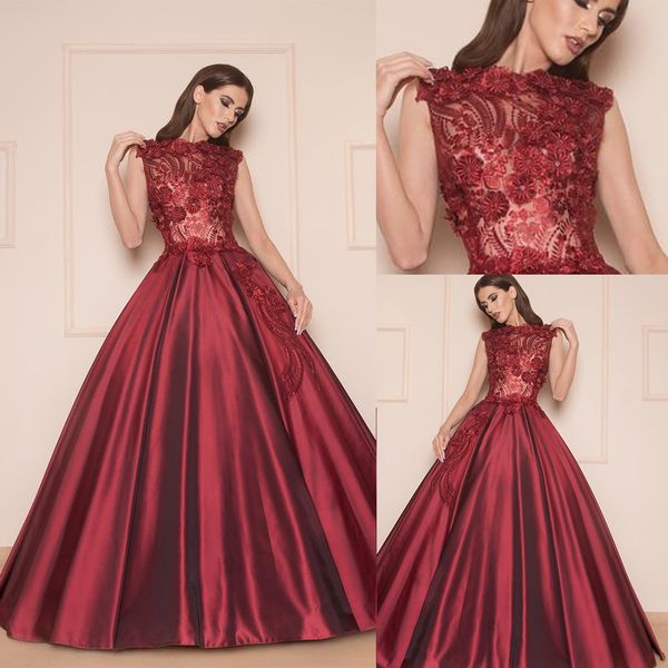 

gorgeous a-line evening dresses jewel sleeveless long formal prom dress appliqued lace custom made floor-length party gown cheap, Black;red