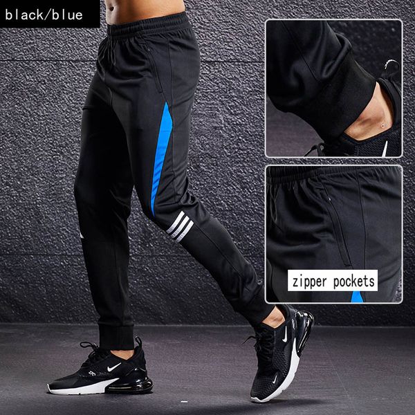 

sport pants men running pants with zipper pockets training joggings men soccer fitness soccer for 1, Black;blue