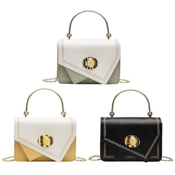

pu embroidery handbag women chain crossbody messenger bags hit color flap lady bag for shopping traveling decoration