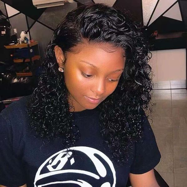 

pre-plucked lace wig 360 water wave full lace human hair wig for black women with baby hair 130% curly 360 lace frontal wig, Black;brown