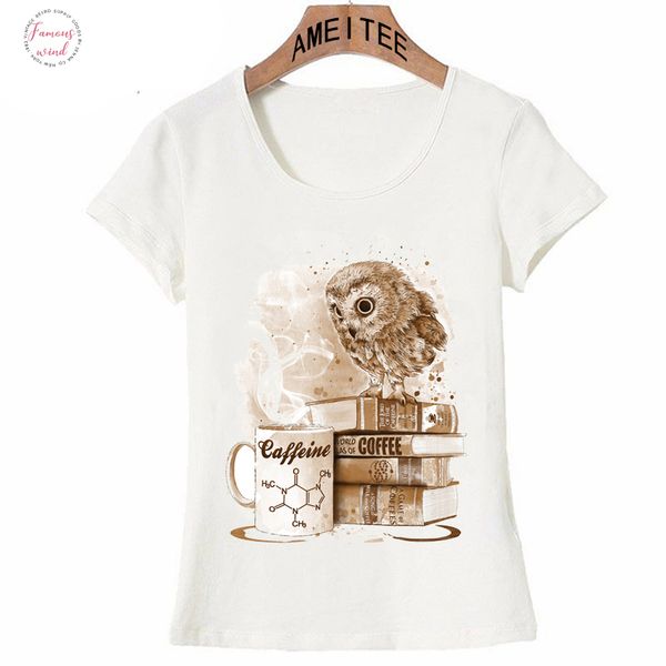 

vintage owl design t shirt summer fashion women t shirt coffee obsession owl print t shirt casual cute female tees, White