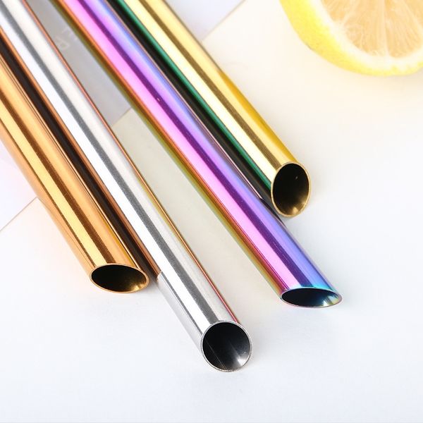 

3pcs reusable metal drinking straw 304 stainless steel straws straight pointy drinking straw with cleaner brush pouch wholesale