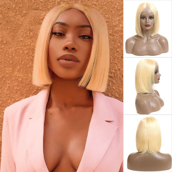 Straight Platinum Blonde Lace Front Wigs Blonde Short Bob Human