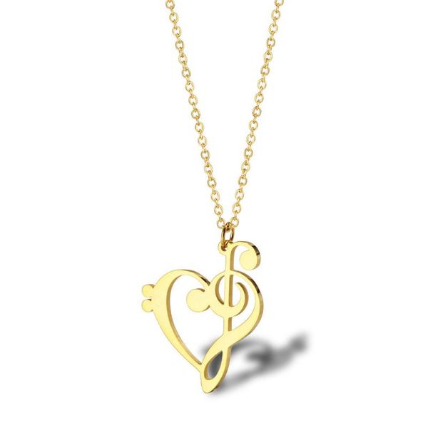 

simple hollow love note ladies clavicle chain necklace stainless steel jewelry music symbol heart ins necklace woman accessories, Silver