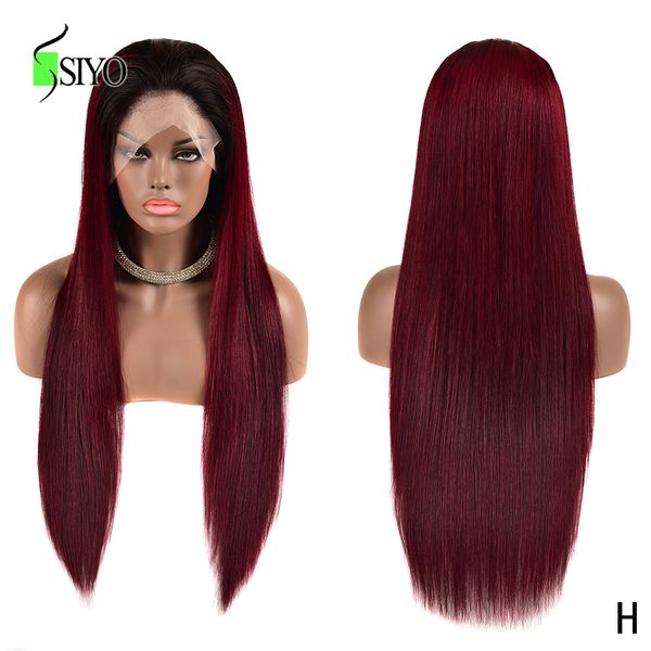 

siyo 13x4 lace front wig 1b/99j colored brazilian straight human hair wigs 180% ombre burgundy pre plucked remy hair wig, Black;brown