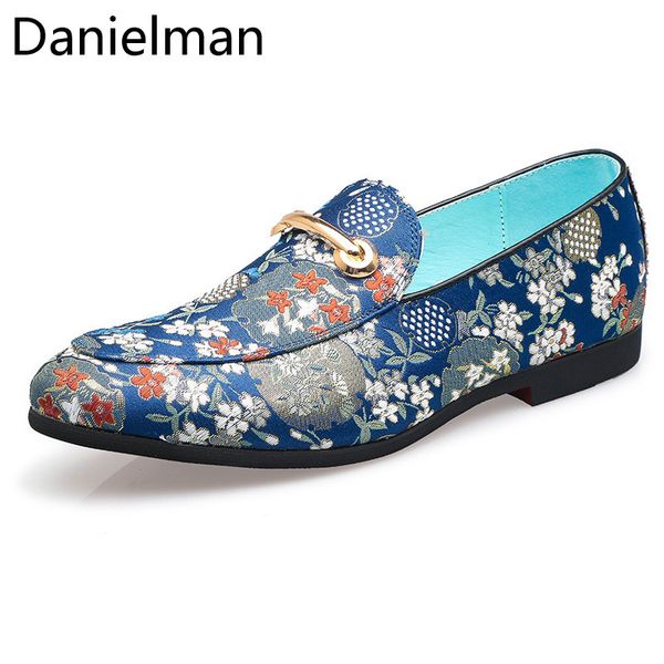 

danielman mens loafers autumn leather casual shoes breathable slip on soft driving shoes embroider flower lightweight party shoe, Black