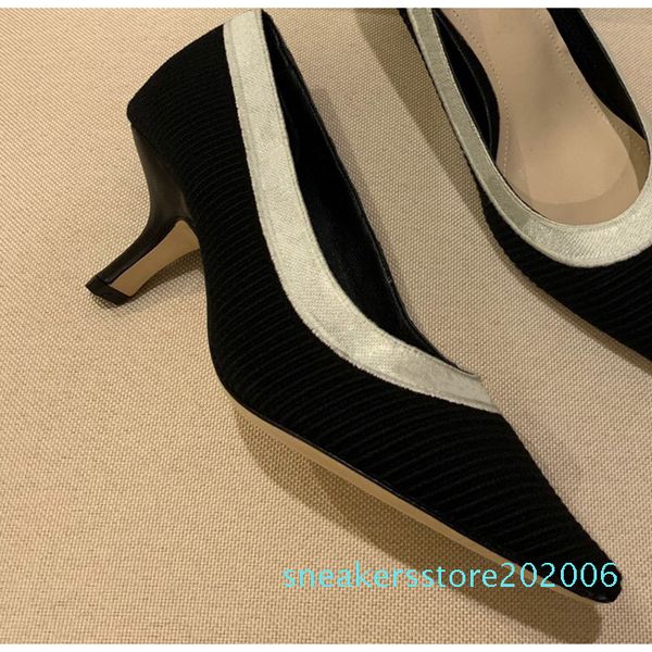 

2019 fashion designer women shoes high heels 9.5cm black nude letters ribbon pointed toes pumps dress shoes genuine leather 5-42 s06