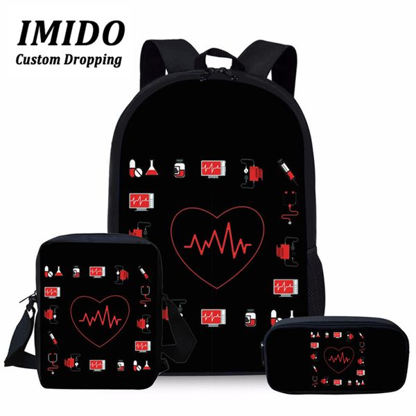 

imido 2019 heart printing school bags for kids 3pc/set primary schoolbag children shoulder bagpack teenagers large satchel