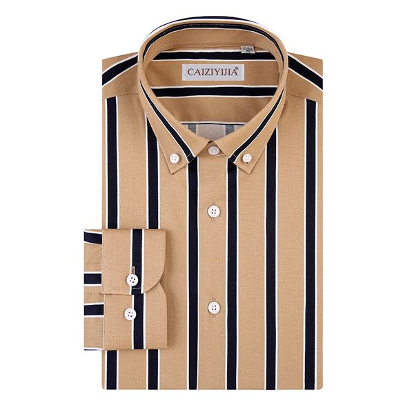

men's dress shirts 97% cotton khaki color striped long sleeve male comfortable button-down collar business casual men, White;black