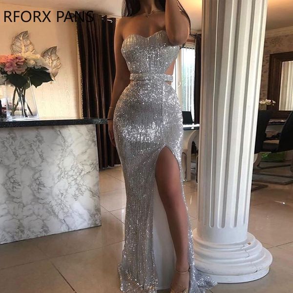 

sequins high slit off shoulder maxi dress party dress, Black;gray