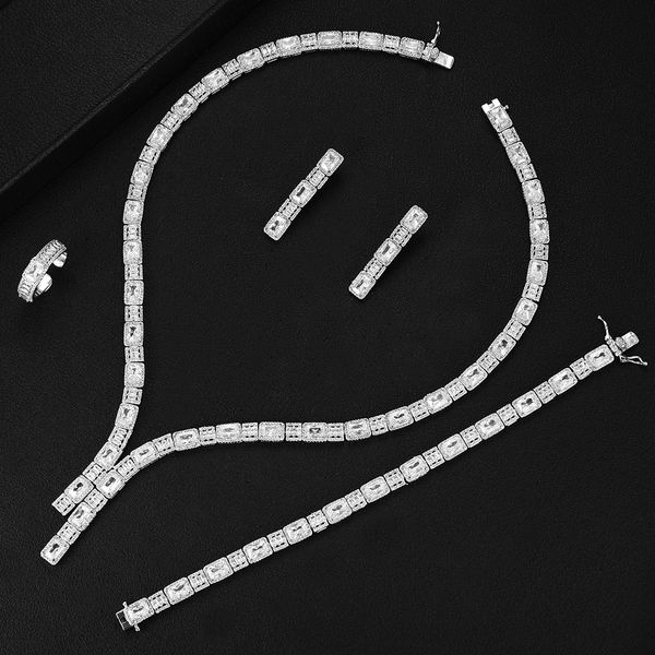 

larrauri jewelry findings making trendy collar necklace/earrings/ring/bracelet 2019 brand 4pcs women wedding jewelry sets, Silver