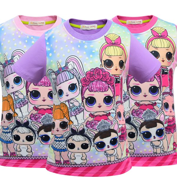 

t shirt 3d color printing new cartoon girls short sleeve t-shirt summer breathable children's wear kids children outwear clothing 3412