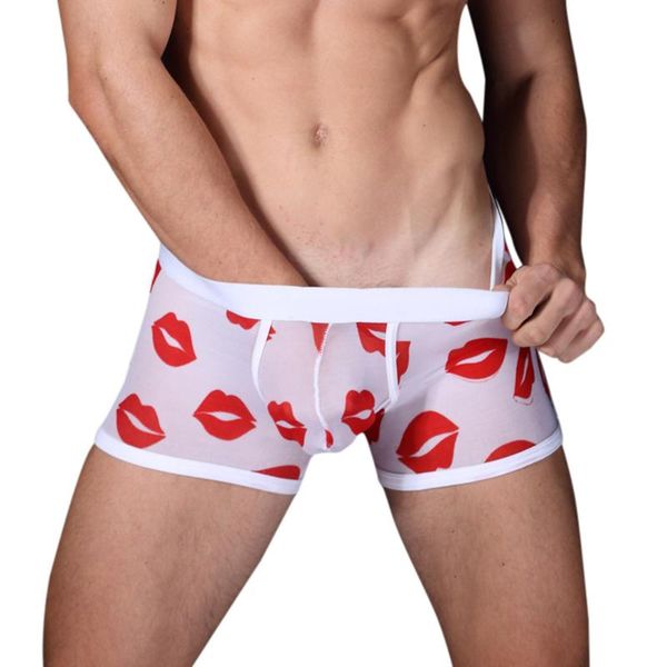 

2020 мужские трусы мужчины sexy прозрачный lip печати белье комфортное boxer трусы underwearhombre de ropa interior, Black;white