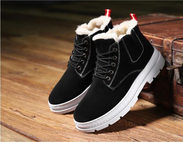 

winter cotton shoes men plus velvet men's snow boots men's shoes in the high to help thick warm martin boots, Black