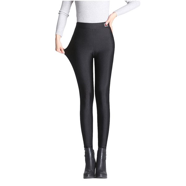 

tight-fitting solid slim trousers stretch cotton large size fat pants gloss black casual leggings high waist feet female 2019 #3, Black;white