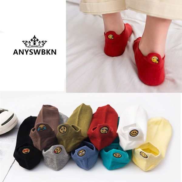 

1 pair candy color kawaii embroidered expression women socks happy fashion ankle funny socks women cotton kawaii, Black;white