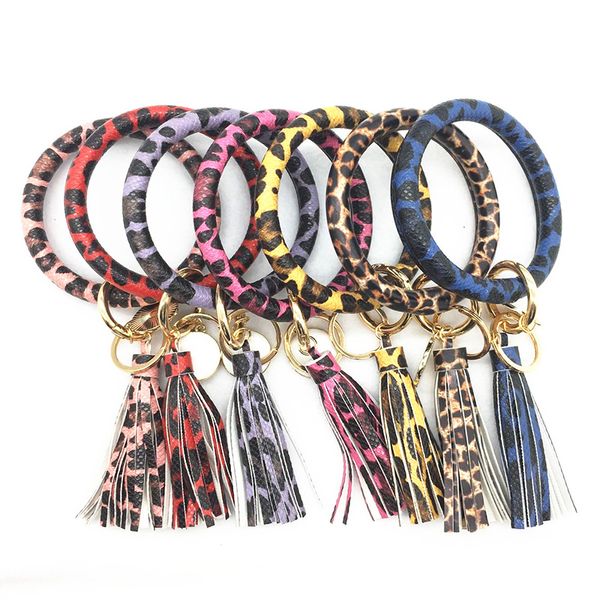 Chaveiro borla pulseira clássico da cópia do leopardo Tiger borlas pendentes Bangle Exagerado alça de pulso Big Keychain redondo Car Chaveiro M010