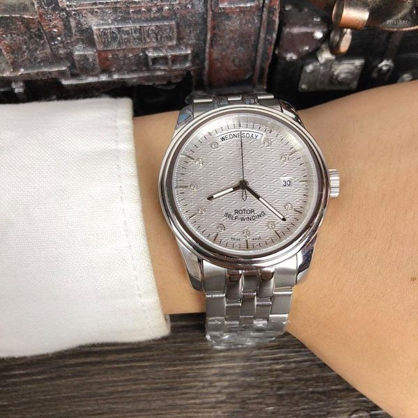 

man watches automatic movement 40mm*12mm 316l stainless steel watchcase watches watch male1, Slivery;brown