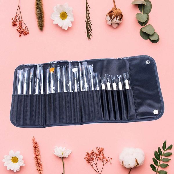 

20pcs/set nail painting pen set carved ptherapy point drill painting pen engraving nail tool belt canvas bag, Silver