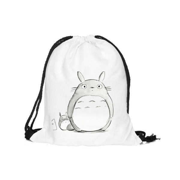 

print 39x30cm harajuku cute drawstring bags canvas kawaii cartoon totoro storage bags small backpack 3d printed women bag cloth