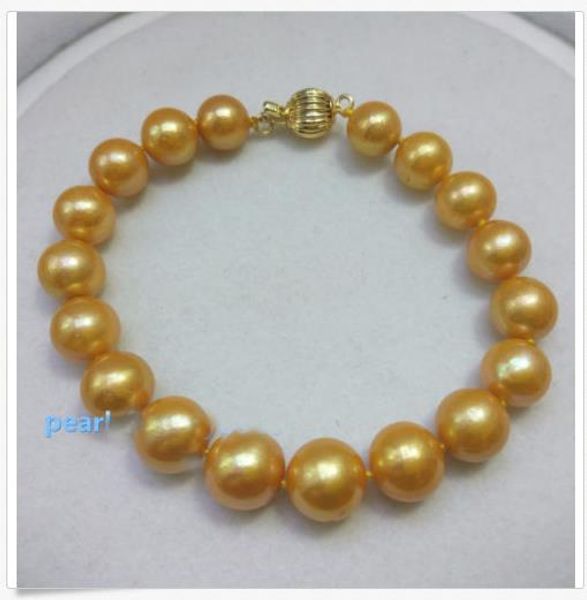 

2019 natural 12-11mm south sea golden pearl bracelet 14k gold clasp, Black