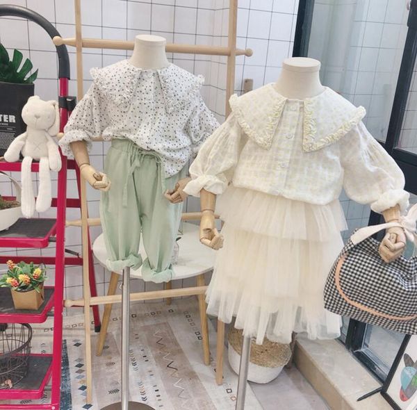 

2020 new wholesale girls ruffles shirt cotton full sleeve fashion kids girls blouse 3-8 years, White;black