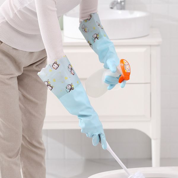 

1 pair kitchen rubber cleaning gloves warm thick plus velvet waterproof durable household gloves for kitchen laundry cleaning
