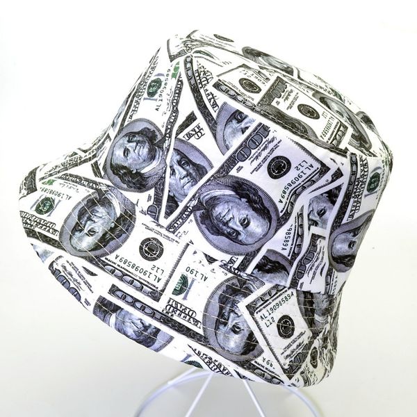 

fashion hip style creative dollar graffiti bucket cap fisherman hat durable outdoor sports travel hiking fishing visor hat, Black;white