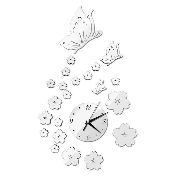 

2017 new 2 colors mirror wall stickers 3d clock butterfly pattern ca005 home decoration contemporary quartz living room clock