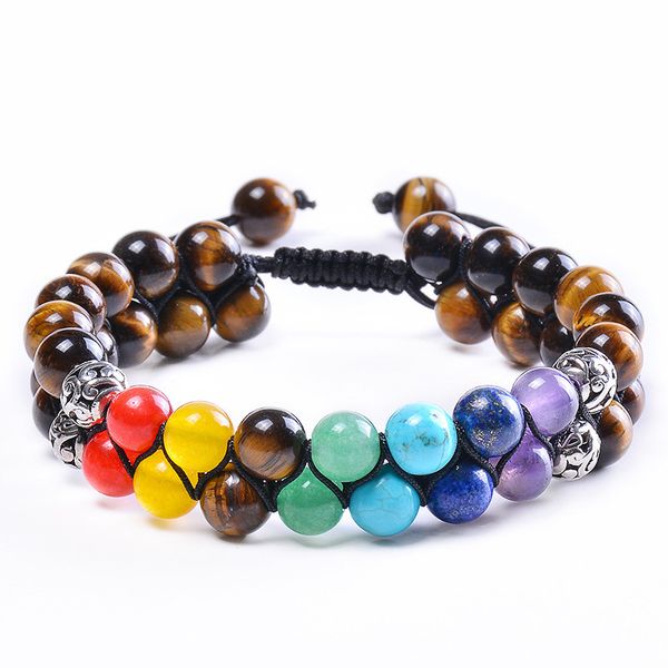 

2021 new 2 layers woven bracelet 8mm tiger eye stone white turquoise bracelet luxury designer jewelry women bracelets mens bracelets gift, Black