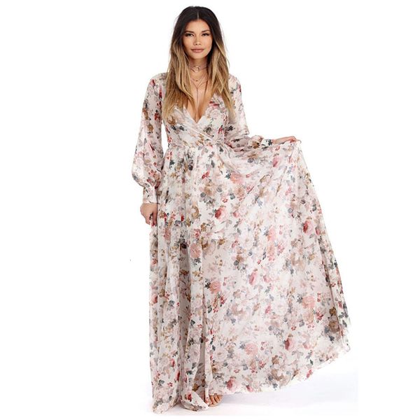 

party dresses womens clothes women v neck long sleeve chiffon floral long maxi evening party dress new dress vestidos casual dresses *15, Black;gray