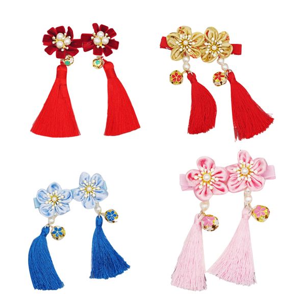 

8pcs cute hanging flower pearl tassels hair grips hairpins barrettes for girls, Golden;silver