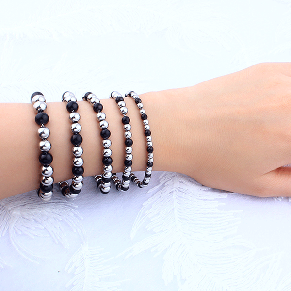 

link, chain beads bracelets stainless steel for women fashion men couple bracelet friend jewelry accessories, Black