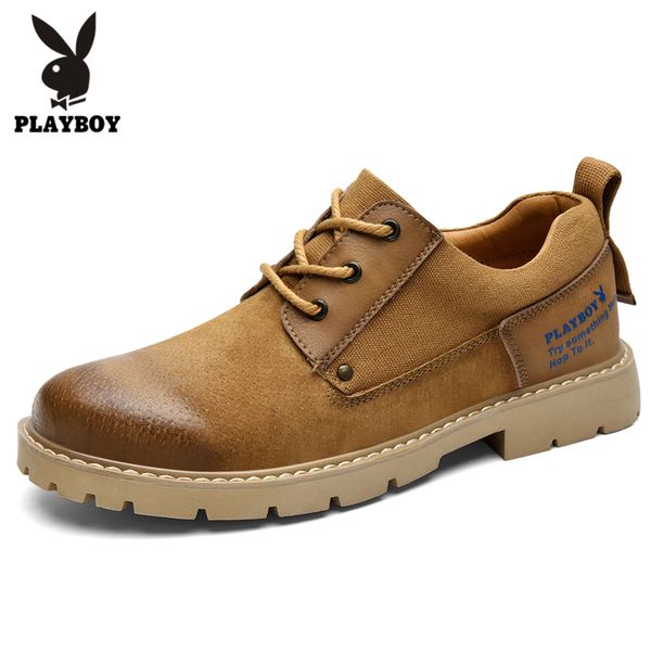 

playboy new men's shoes fashion casual shoes trend low help genuine leather tooling tenis masculino adulto men boots, Black
