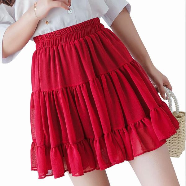 

sweet girl summer chiffon mini skirts pleated multi-layer ruffles short skirts plus size -7xl red yellow black white, Black;gray