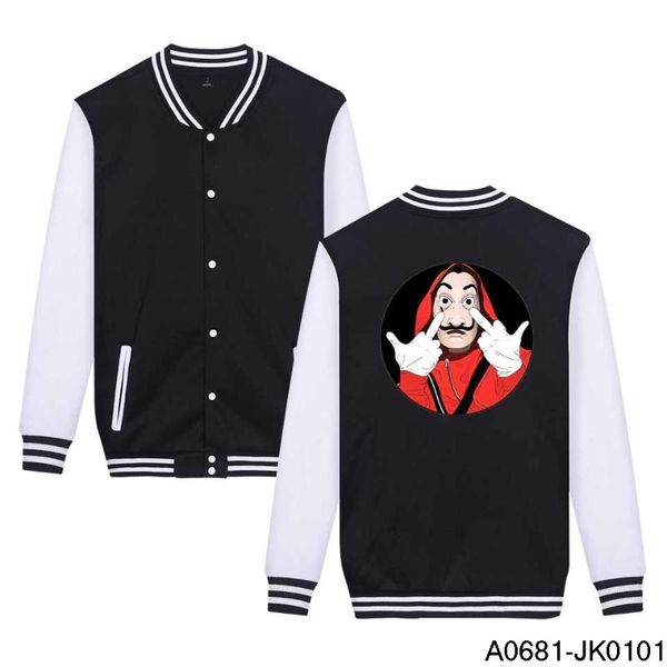 

la casa de papel baseball coat money heist tv men's hoodies male women hoodie house of paper sweatshirts game men jacket, Black;brown