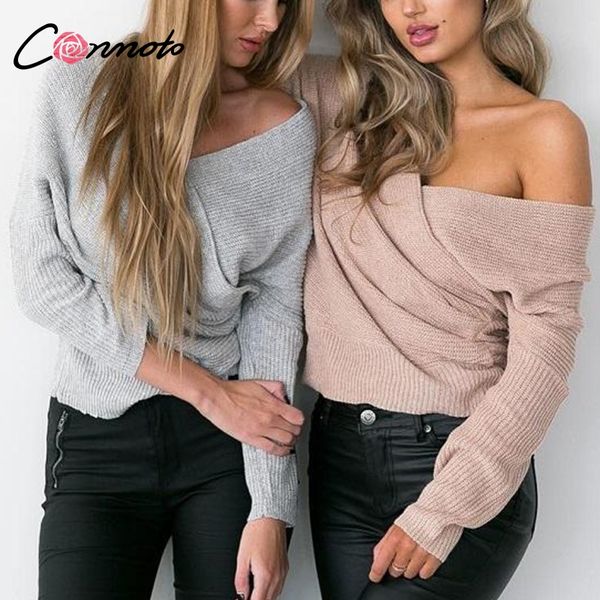 

conmoto off shoulder v neck sweater solid color batwing long sleeve autumn winter sweater casual femme jumper, White;black