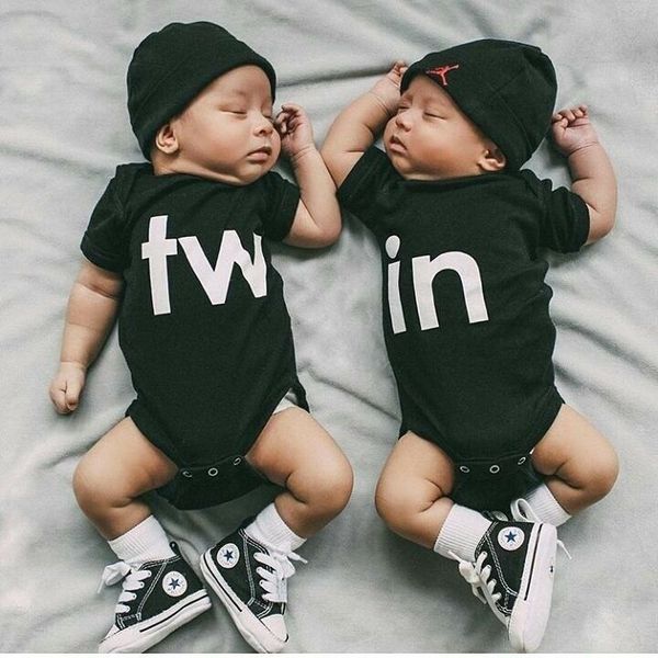 

fashion toddler newborn infant baby boys girls twin letter simple black long sleeve romper jumpsuits outfits clothes 2019, Blue