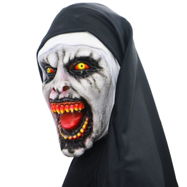 

scary halloween latex nun mask horror full face covered with headscarf for adults children cosplay prank props