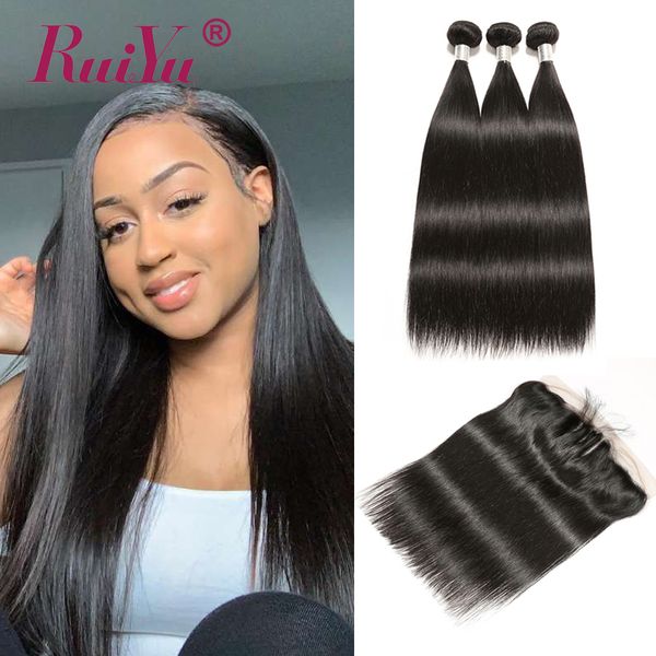 

ruiyu straight пучки волос с фронтальным закрытие 13x4 объемная волна кружева фронтальная закрытие с 3 связки бразильский человеческих волос, Black;brown