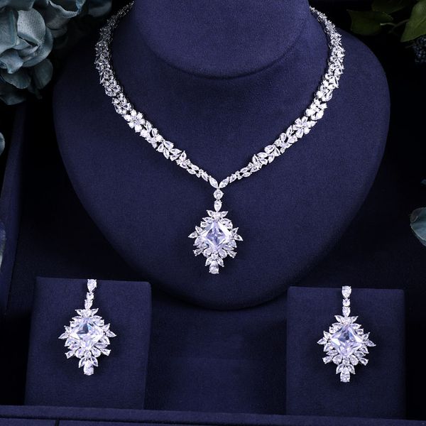 

jankelly african 2 pcs bridal zirconia necklace earrings for women party, luxury dubai nigeria cz crystal wedding jewelry sets, Slivery;golden