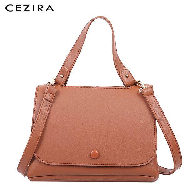 

cezira big girl flap satchel tote bag for womens handle pu leather ladies fashion button cover crossbody female shoulder bag