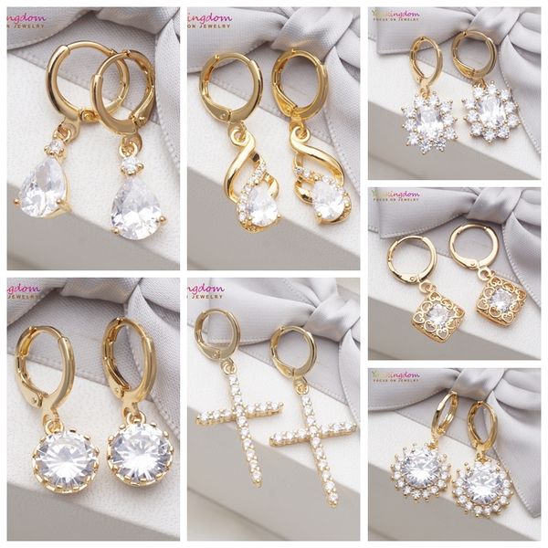 

yunkingdom wedding gold earring white cubic zirconia crystal dangle/drop earrings for women 7 different fashion jewelry, Silver