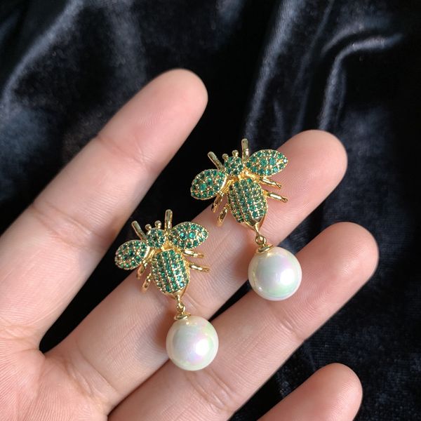 

fashion-bee pearl cangle chandelier women wedding jewelry 18k gold plating diamond insect earrings brand long apidae earring, Silver