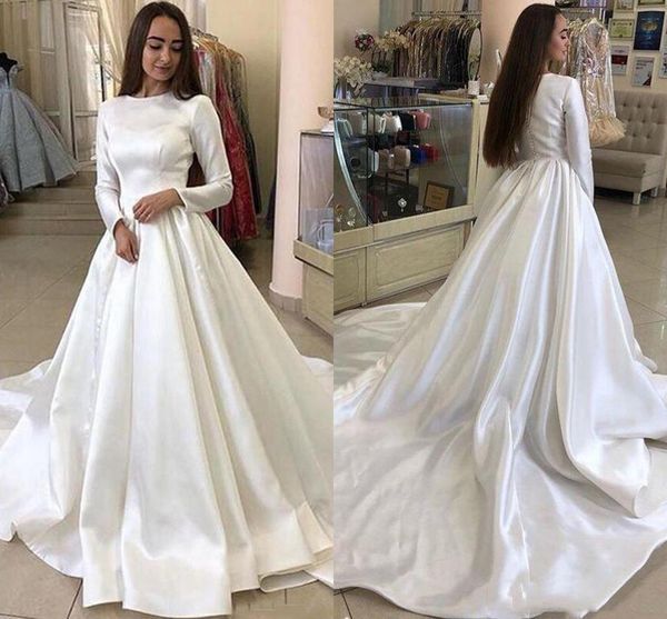 

2020 modest mermaid wedding dresses stain elegant sweep train boho wedding dress bridal gowns plus size sleeves abiti da sposa, White