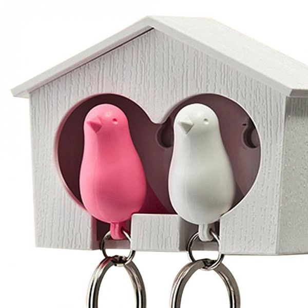 

2 birds keychains house nest whistle key holder chain ring keyholder keychain keyring hanger rack, Silver