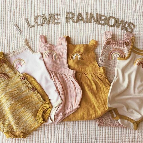 

pudcoco newborn infant baby girls rainbow rompers summer sleeveless jumpsuit playsuit baby girls costumes, White